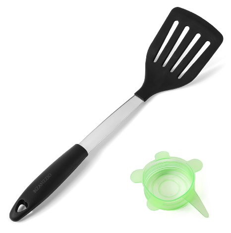 Bizanzzio Turner - Stainless Steel & Silicone Spatula in Black - High Quality Slotted Turner