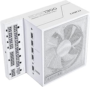 Lian Li Edge Series-1300W Full Modular Power Supply-80 PLUS Platinum-ATX 3.0, 3.1-PCIE 5.1-L-Shape Design for Dual Chamber Case-120mm FDB Fan-Supports up to 4X USB Devices-White (EG1300WE.US)