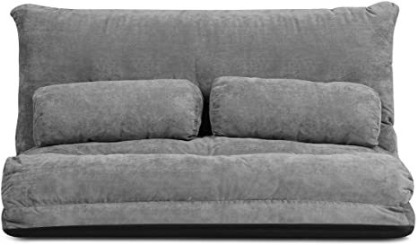 Giantex Adjustable Floor Sofa Couch with 2 Pillows, Multi-Functional 6-Position Foldable Lazy Sofa Sleeper Bed, Multi-Functional Suede Floor Seating Sofa for Reading Gaming (Gray)