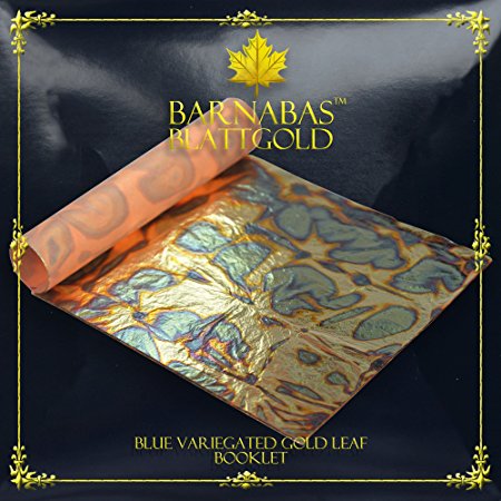 Barnabas Blattgold - Variegated Gold Leaf Sheets, Professional Quality, Color - Blue, 25 Sheets, 5.5 inches Booklet