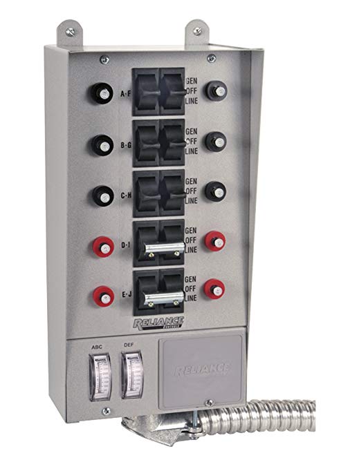 Reliance Controls Corporation 51410C Pro/Tran 10-Circuit Indoor Transfer Switch for Generators Up to 12,500 Running Watts