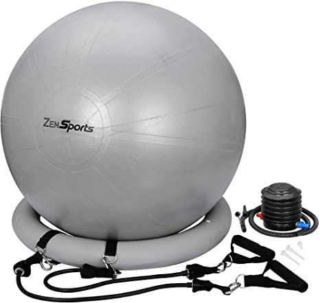 ZENY Yoga Ball Chair Exercise Ball with Base & Resistance Bands Anti-Burst Birthing Pregnancy Ball for Strength Core Training Home Office Fitness Equipment 65cm