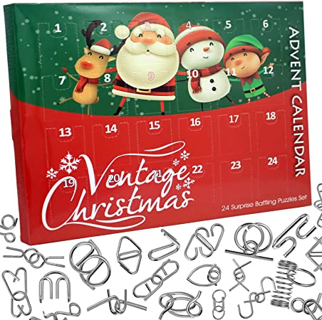 Brain Teaser Puzzles Toy, 24 Pieces Metal Assembly Disentanglement Puzzle with Christmas Advent Countdown Calendar for Adults, Teens and Kids