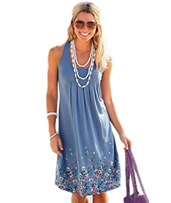 Akery Womens Summer Casual Sleeveless Mini Printed Vest Dresses
