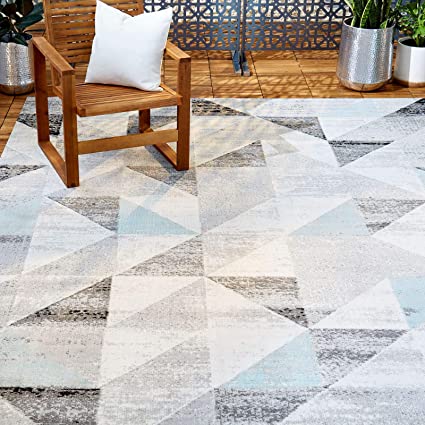 Home Dynamix Nicole Miller Patio Sofia Holly Indoor/Outdoor Area Rug 7'9"x10'2", Modern Geometric Gray/Blue