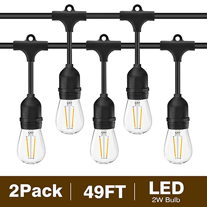 Svater S14 LED String Lights 2x49Ft Waterproof IP65 Commercial Grade Outdoor String Light 2x15 Hanging Sockets with 2x15 S14 2W LED Bulb Warm White 2700K for Party Patio Garden