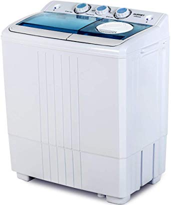 KUPPET Compact Twin Tub Portable Mini Washing Machine 21lbs Capacity, Washer(14.4lbs)&Spiner(6.6lbs)/Built-in Drain Pump/Semi-Automatic