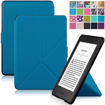 Kindle Paperwhite SmartShell Case Cover,WizFun Slim Stand-able PU Leather Case Cover with Auto Wake/Sleep for Amazon Kindle Paperwhite (Fits versions: 2012, 2013, 2014 and 2015 New 300 PPI) (NavyBlue)