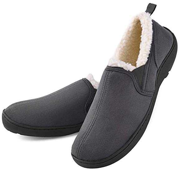 Men’s Comfort Memory Foam Micro Suede Moccasin Slippers Winter Warm Wool-Like Plush Fleece Lined Slip on House Shoes Anti-Skid Indoor/Outdoor Footwear