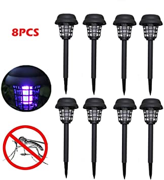 Naiflowers 8PC Solar Mosquito Zapper Outdoor Bug Killer Backyard Insect Killing Lamp Indoor Outdoor Patio Garden Lawn Cordless Solar Powered Pest Control Light Best Stinger Mosquitoes Moth Fly