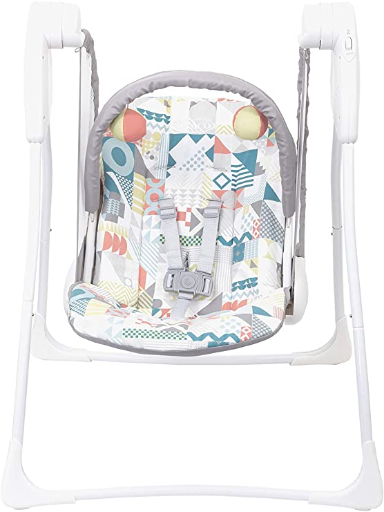 Graco Baby Delight Swing, 2-Speed Portable Battery Powered Chair with Compact Fold, Patchwork