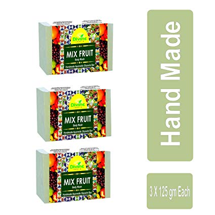 Divine India Mix Fruit Soap, Herbal and Handcrafted, 125 g (Pack of 3)