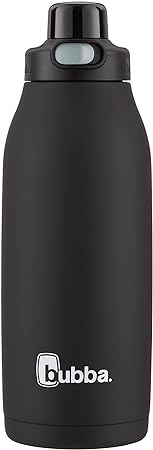 Bubba Radiant Vacuum-Insulated Stainless Steel Water Bottle with Leak-Proof Lid and Straw, Rubberized Water Bottle with Push-Button Straw Lid, Keeps Drinks Cold up to 12 Hours, 40oz Licorice