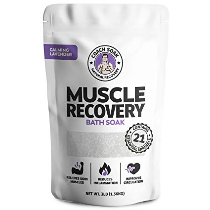 Coach Soak: Muscle Recovery Bath Soak - Natural Magnesium Muscle Relief & Joint Soother - 21 Minerals, Essential Oils & Dead Sea Salt - Absorbs Faster Than Epsom Salt For Soaking (Calming Lavender)