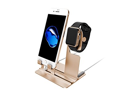 Apple Watch Stand, Enow 3 in 1 Phone Desktop Tablet Stand & Apple Watch Charging Stand Holder for Apple iWatch Series 3, Series 2, Series 1/ iPhone X 2017/ ipad (Gold)