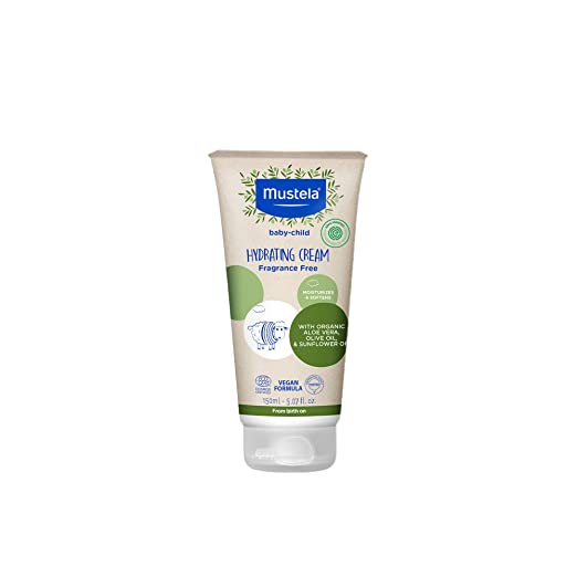 Mustela Organic Hydrating Cream for Babies, EWG Verified, Fragrance Free, Vegan, Biodegradable, with Organic Olive Oil, Aloe, and Sunflower, 5.07 fl. oz.