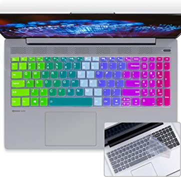Lapogy[2pcs] Ultra Thin Colorful Keyboard Cover for Lenovo IdeaPad 5 15.6"/IdeaPad Flex 5 15IIL05 Protective Skin/Flex 5 15 2 in 1 15.6" 2020 Laptop with Numeric Keypad Accessories(Rainbow Clear)
