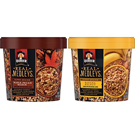 Quaker Real Medleys Supergrains Instant Oatmeal  Breakfast Cereal Variety Pack (12 Cups) (Packaging May Vary)