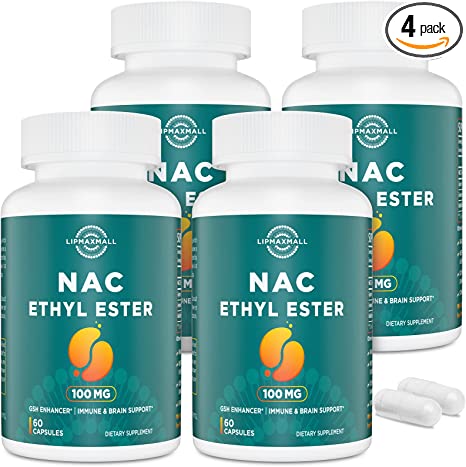 N-Acetyl Cysteine Ethyl Ester 100mg - More Bioavailability Than 1000mg NAC - with Glycine 600mg - Boost Glutathione - Immune System & Antioxidant Support for Adults , NACET ( 60 Capsules - 4 Pack)