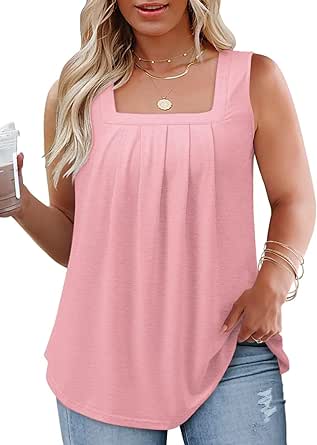 DOLNINE Womens-Plus-Size-Tank-Tops Casual Sleeveless Square Neck Flowy Tunic Shirts XL-5XL