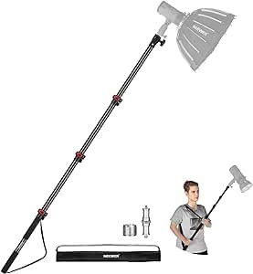 NEEWER Support de Lumière Portable Télescopique 230cm avec Vis 1/4" 3/8" 5/8", Verrouillage Facile, Bandoulière, Attaches de Câble, Sac, Bras Flèche pour Microphone/Flash/Lampe Vidéo Studio, MS-230C