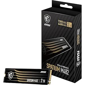 MSI SPATIUM M482 SSD 2TB - Disque SSD Interne 2 to, PCIe 4.0 NVMe M.2, Lecture 7300 MB/s & Écriture 6400 MB/s, 3D NAND, Sécurité des Données Intégrée, Garantie 5 Ans (1200 TBW)