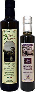 Extra Virgin Olive Oil & Moscato Balsamic Vinegar 2Items (A) First Cold Pressed 2016 Harvest 16.9 fl oz (B) Aged 8-years in wood 8.5 fl oz | Both produced by our family from Sicily, Italy - Papa Vince