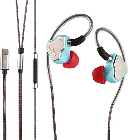 Linsoul 7Hz Salnotes Zero HiFi 10mm Dynamic Driver in-Ear Earphone IEM with Metal Composite Diaphragm Stainless Steel Faceplate Detachable 2Pin OFC Cable (Blue, with Mic, Type C)