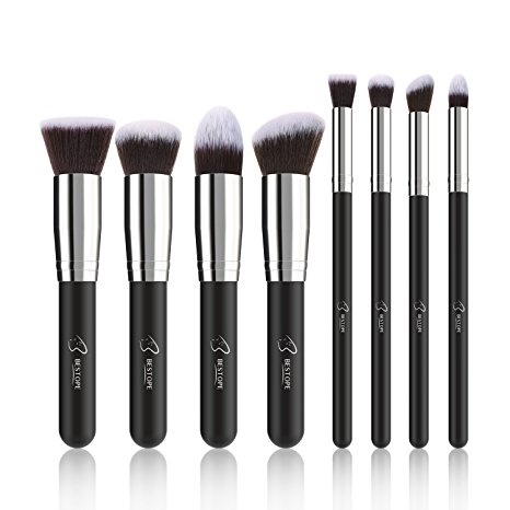 BESTOPE Premium Makeup Brush Set Makeup Brushes Cosmetics Foundation Brush Blush Brush Eyeliner Face Powder Brush Contour Brush (8Pcs, Silver Black)