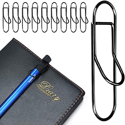 MXRS Pen Clips Black,Stainless Steel Pencil Holder for Notebook,Journals,Paper,Clipboard,Pictures-Fits Almost Any Pen Size 10 Pack