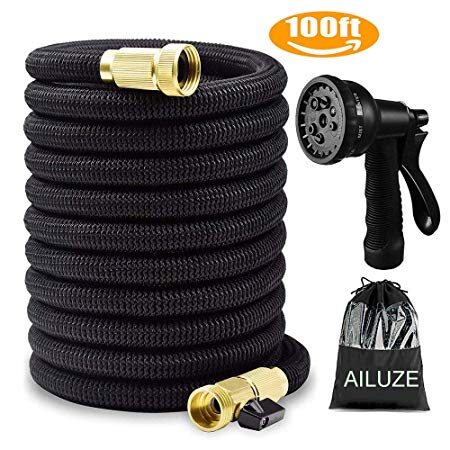 Garden Hose 100ft，Portable Flexible Expandable Water Hose Pipe with 8 Function Spray Gun,Anti-Leakage Lightweight Easy Storage 3 Times Expanding Hose Extra Strong Fabric(Black