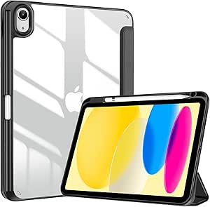 ProCase Hülle für iPad 10. Generation 2022 10,9 Zoll mit Stifthalter, Stoßfeste Smart Case Cover mit transparenter Rückseitenschale Schutzhülle Kompatibel mit ipad 10th Gen –Schwarz