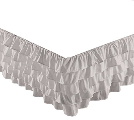 Chezmoi Collection Ella 15" Drop Multi Ruffle Waterfall Bed Skirt (Queen, Gray)
