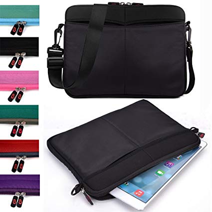 Kroo Tablet Sleeve Messenger Bag with Shoulder Strap Neoprene Protective Cover Case (Classic Black)