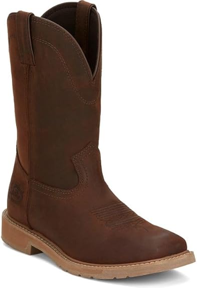 Justin Boots Men's Pecan Brown Water Buffalo 11in Buster Top Soft Square Toe Work Boot