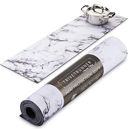 TRIVETRUNNER :Decorative Trivet and Kitchen Table Runners Handles Heat Up to 300F, Anti Slip, Hand Washable, and Convenient for Hot Dishes and Pots,Hand Washable (White Marble)