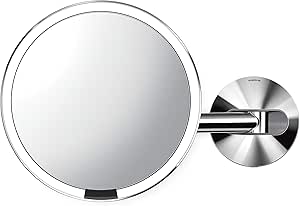 simplehuman 8" Sensor Makeup Mirror, Wall Mount, 5X Magnification, Hard-Wired (100-240v), Polished Stainless Steel