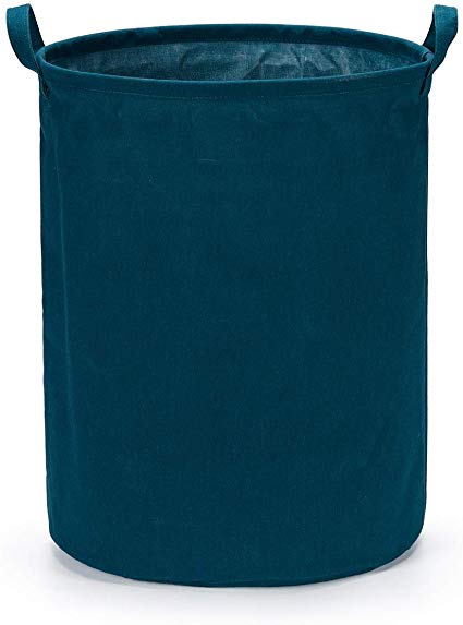 Every Deco Cylinder Round Single Fabric Plastic Frame Laundry Basket Hamper Storage Bin Organization Collapsible Foldable Toys Clothes - 19.7" H/Large - Dark Teal
