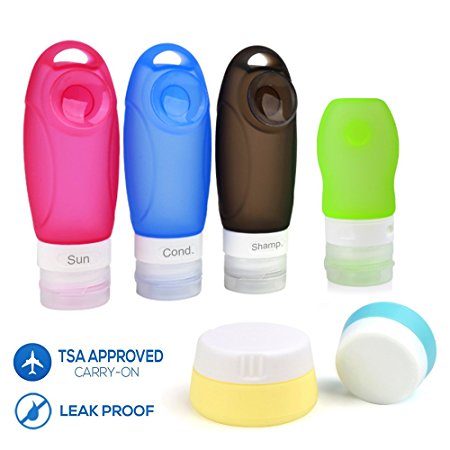 Portable Leak Proof Silicon Travel Size Containers ,KEBE Squeezable Refillable Toiletry Bottles for Cosmetic Shampoo Lotion with Toiletry Bag-Travels Accessories Set of 6
