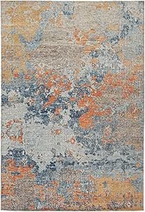 Signature Design by Ashley Wraylen 5 x 7 Low Pile Boho Abstract Rug, Orange & Blue