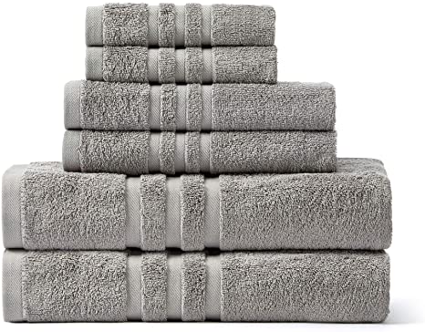 6 Piece Luxury Bath Towel Set, 2 Oversized 750 GSM Bath Bowels 2 Hand Towels 2 Washcloths , 100% Cotton Quick Dry Ultra Soft and Absorbent Towels for Bathroom, Hotel Quality Shower Towels (Gray, 6)