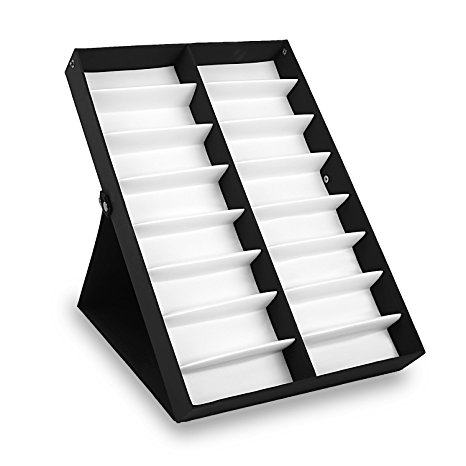 Amzdeal 16 Compartments Sunglasses Display Sunglasses Case, Black