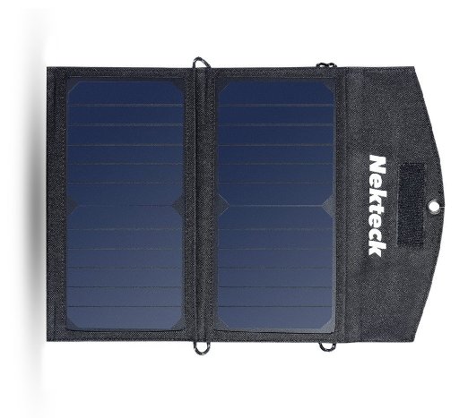 Nekteck 14W Solar Charger with 2-Port USB Charger Build with High efficiency Solar Panel Cell for iPhone 6s / 6 / Plus, SE, iPad, Galaxy S6/S7/ Edge/ Plus, Nexus 5X/6P, any USB devices, and more