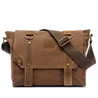 EcoCity Vintage Leather Canvas Shoulder Messenger Bags School Satchel Bag