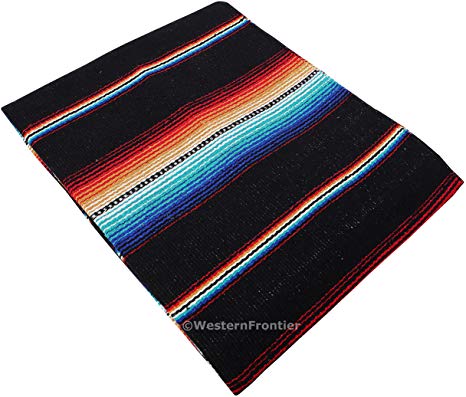 El Paso Designs Serape Style Falsa Blanket. Classic Mexican Style Serape Pattern in Vivid Colors. Hand Woven Acrylic, 57" x 74". (Black)