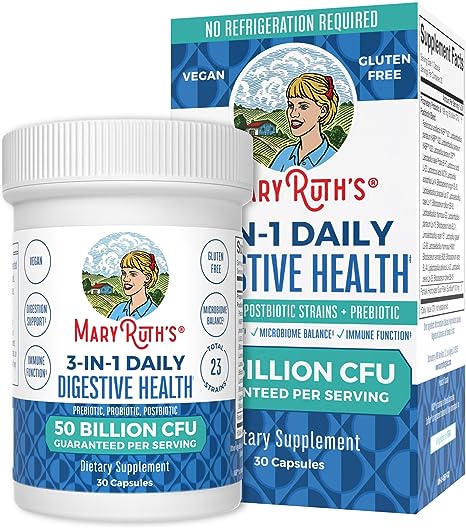 MaryRuth's 3-in-1 Probiotics for Digestive Health | Clinically Tested Probiotic | Probiotics for Women & Men | Gut Health Supplement, Immune Support | 50 Billion CFU/Capsule, Allergen Free | 30 Count