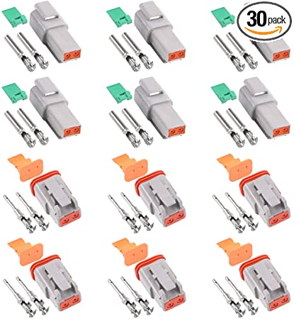 Glarks 30Pcs 2 Pin Way Sealed Gray Male and Female Auto Waterproof Electrical Wire Connector Plug 22-16AWG Connector for Motorcycle, Scooter, Car, Truck, Boats