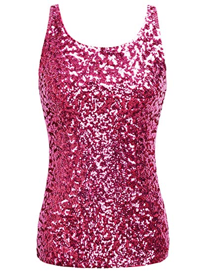 PrettyGuide Women's Shimmer Glam Sequin Embellished Sparkle Tank Top Vest Tops