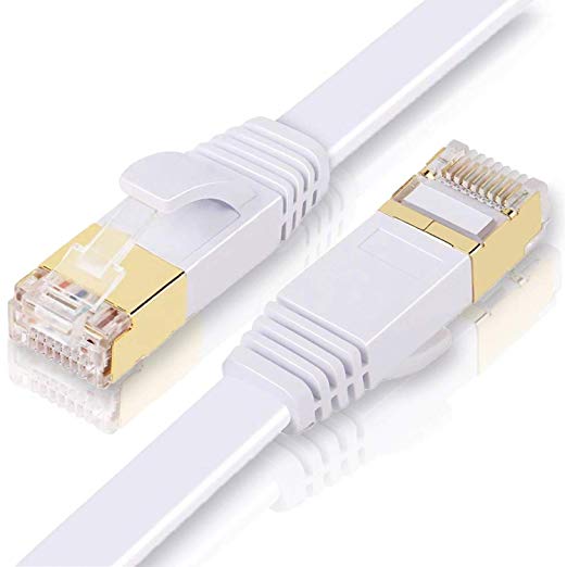 ULTRICS Network Cable 10M, High Speed 10Gbps Internet Lead, RJ45 Cat7 Flat Ethernet Cable Gold Plated Plug STP Wires, LAN Patch Cord Compatible with PS4, Xbox, Router, Modem, Switch, PC - White