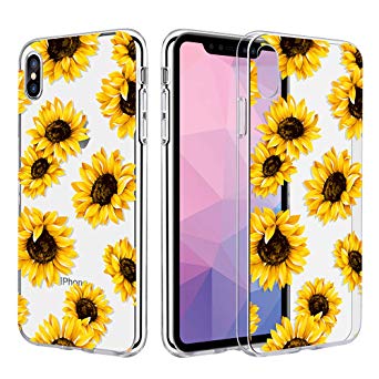Caka iPhone X/Xs Case, iPhone Xs Clear Floral Case Flower Pattern Slim Girly Anti Scratch Premium Clarity Crystal PC Back TPU Bumper Protective Case for iPhone X/Xs - Sunflower